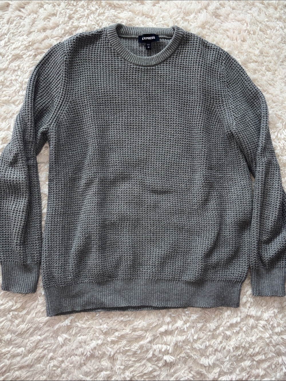 Express Men’s Crewneck Waffle Knit Sweater - Charcoal Gray